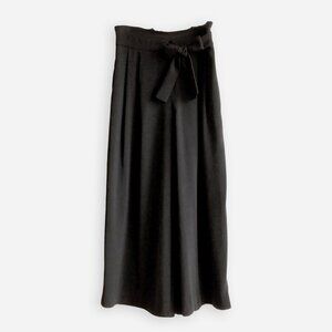 ZARA Wide Leg Cropped Pants – High Rise, Elastic Waist, Tie Waist, Black, XS